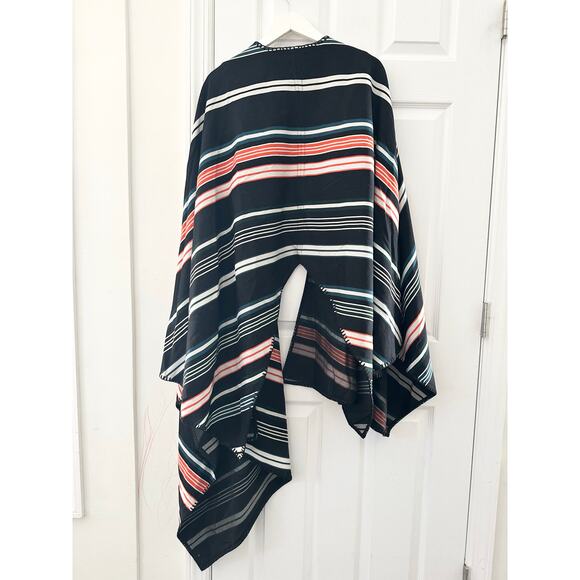 Kenzo RTW 2015 Black Orange White Serape Baja Stripe Wrap Cardigan Sweater Small - Picture 8 of 10